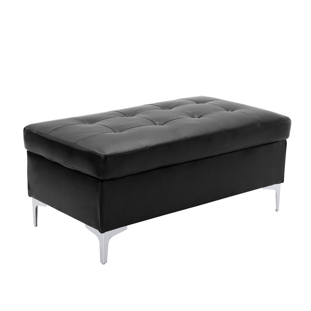 Barrington Black Solid Wood Faux Leather Upholstery 3-Piece Sectional With Right Chaise And Ottoman - Ella Furniture