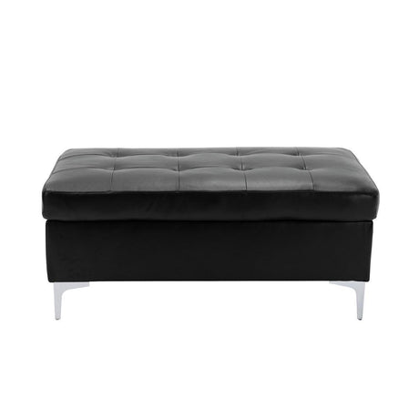 Barrington Black Contemporary Solid Wood And Plywood Faux Leather Upholstered Tufted Ottoman - Ella Furniture