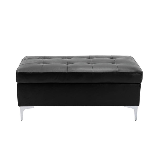 Barrington Black Contemporary Solid Wood And Plywood Faux Leather Upholstered Tufted Ottoman - Ella Furniture