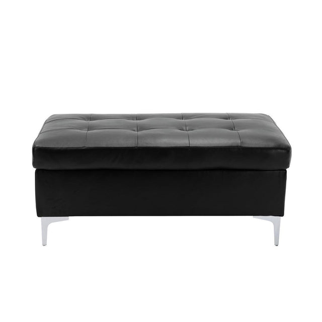 Barrington Black Contemporary Solid Wood And Plywood Faux Leather Upholstered Tufted Ottoman - Ella Furniture