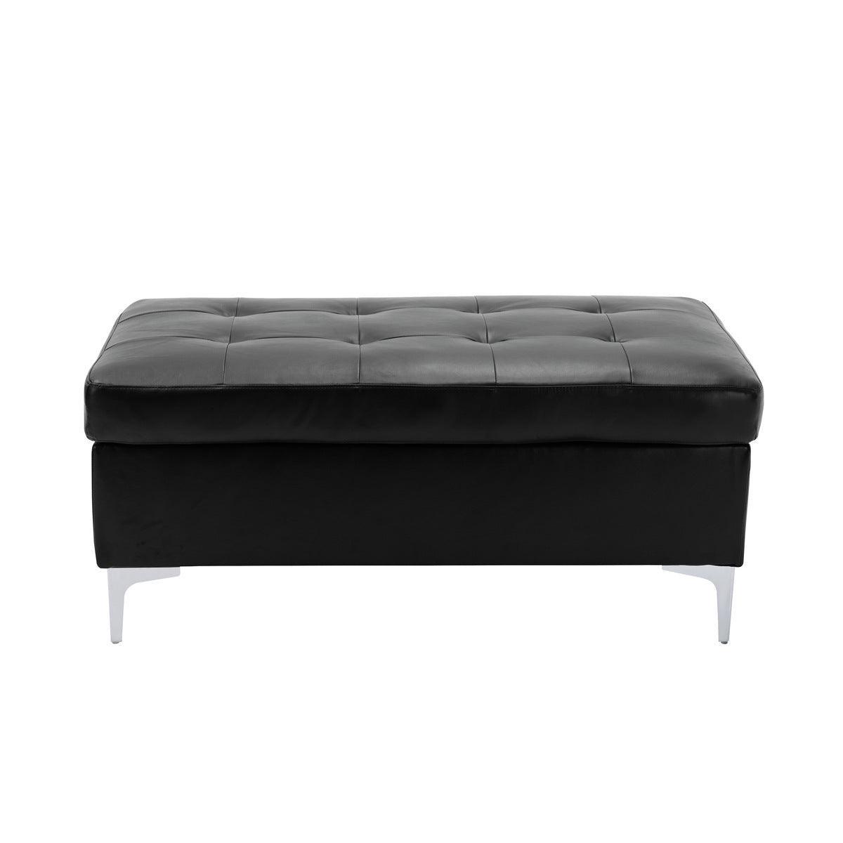 Barrington Black Contemporary Solid Wood And Plywood Faux Leather Upholstered Tufted Ottoman - Ella Furniture