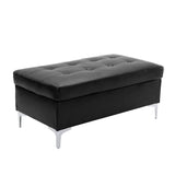 Barrington Black Contemporary Solid Wood And Plywood Faux Leather Upholstered Tufted Ottoman - Ella Furniture