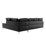 Barrington Black Solid Wood Faux Leather Upholstery 3-Piece Sectional With Right Chaise And Ottoman - Ella Furniture