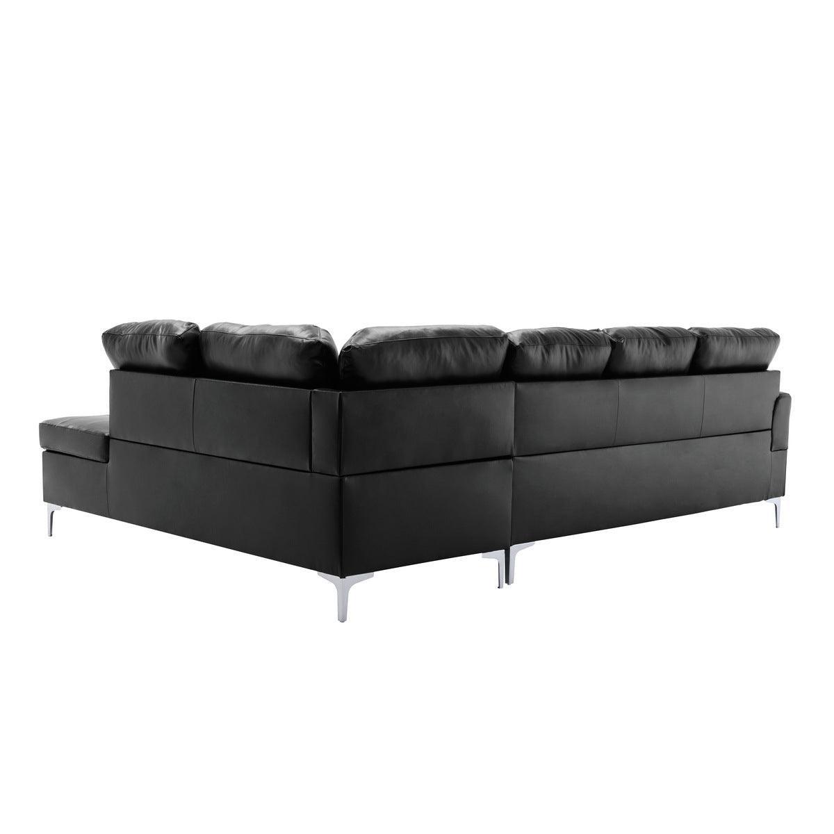 Barrington Black Solid Wood Faux Leather Upholstery 3-Piece Sectional With Right Chaise And Ottoman - Ella Furniture
