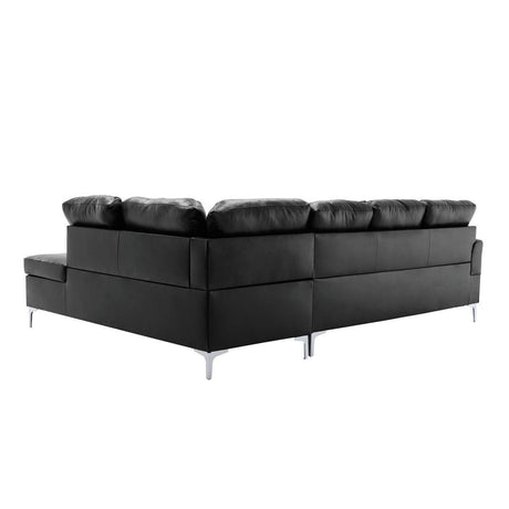 Barrington Black Solid Wood Faux Leather Upholstery 3-Piece Sectional With Right Chaise And Ottoman - Ella Furniture