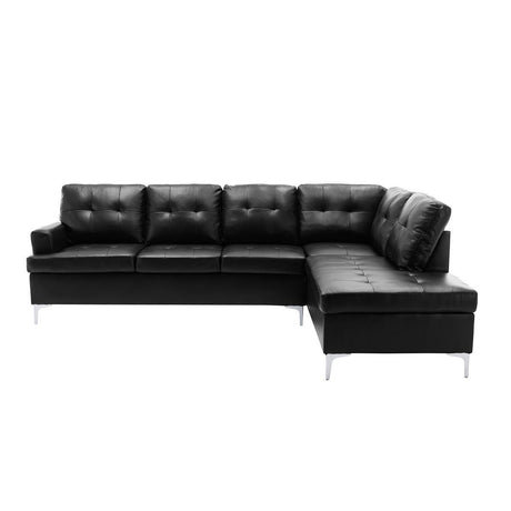 Barrington Black Solid Wood Faux Leather Upholstery 3-Piece Sectional With Right Chaise And Ottoman - Ella Furniture