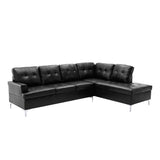 Barrington Black Solid Wood Faux Leather Upholstery 3-Piece Sectional With Right Chaise And Ottoman - Ella Furniture