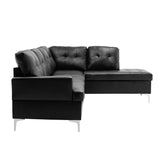 Barrington Black Solid Wood Faux Leather Upholstery 3-Piece Sectional With Right Chaise And Ottoman - Ella Furniture