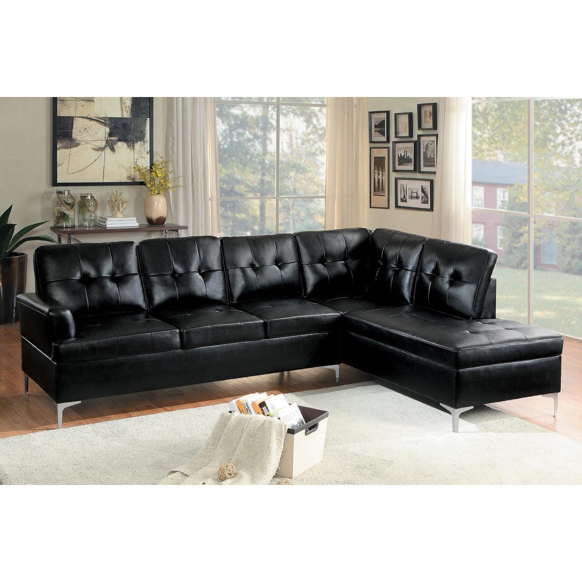 Barrington Black Solid Wood And Plywood Faux Leather Upholstery 2-Piece Sectional With Right Chaise - Ella Furniture