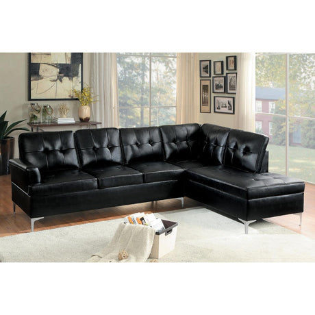 Barrington Black Solid Wood And Plywood Faux Leather Upholstery 2-Piece Sectional With Right Chaise - Ella Furniture