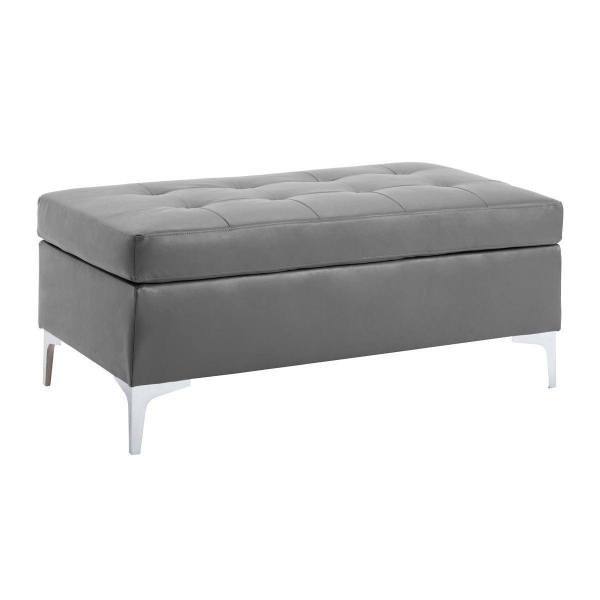 Barrington Gray Solid Wood Faux Leather Upholstery 3-Piece Sectional With Right Chaise And Ottoman - Ella Furniture