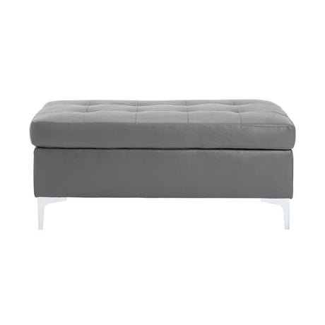 Barrington Gray Contemporary Solid Wood And Plywood Faux Leather Upholstered Tufted Ottoman - Ella Furniture