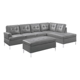 Barrington Gray Solid Wood Faux Leather Upholstery 3-Piece Sectional With Right Chaise And Ottoman - Ella Furniture