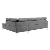 Barrington Gray Solid Wood Faux Leather Upholstery 3-Piece Sectional With Right Chaise And Ottoman - Ella Furniture