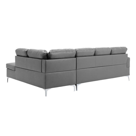 Barrington Gray Solid Wood Faux Leather Upholstery 3-Piece Sectional With Right Chaise And Ottoman - Ella Furniture