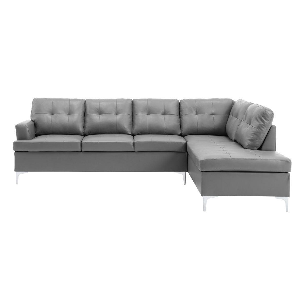Barrington Gray Solid Wood Faux Leather Upholstery 3-Piece Sectional With Right Chaise And Ottoman - Ella Furniture