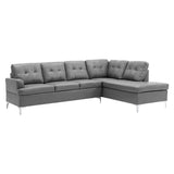 Barrington Gray Solid Wood Faux Leather Upholstery 3-Piece Sectional With Right Chaise And Ottoman - Ella Furniture