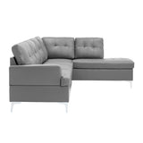 Barrington Gray Solid Wood Faux Leather Upholstery 3-Piece Sectional With Right Chaise And Ottoman - Ella Furniture