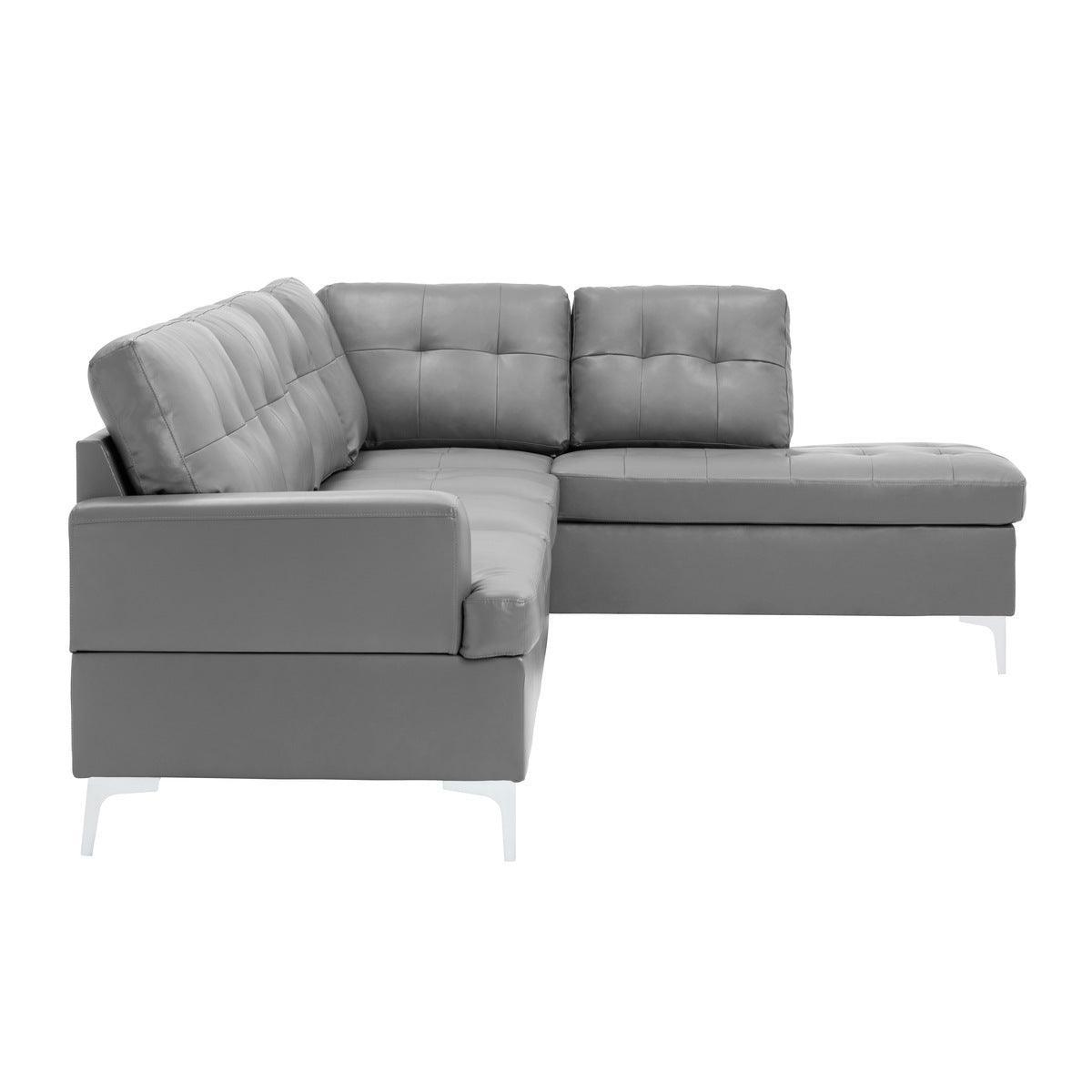 Barrington Gray Solid Wood Faux Leather Upholstery 3-Piece Sectional With Right Chaise And Ottoman - Ella Furniture