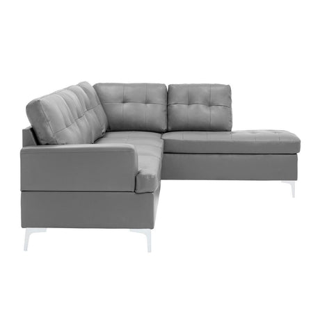 Barrington Gray Solid Wood Faux Leather Upholstery 3-Piece Sectional With Right Chaise And Ottoman - Ella Furniture