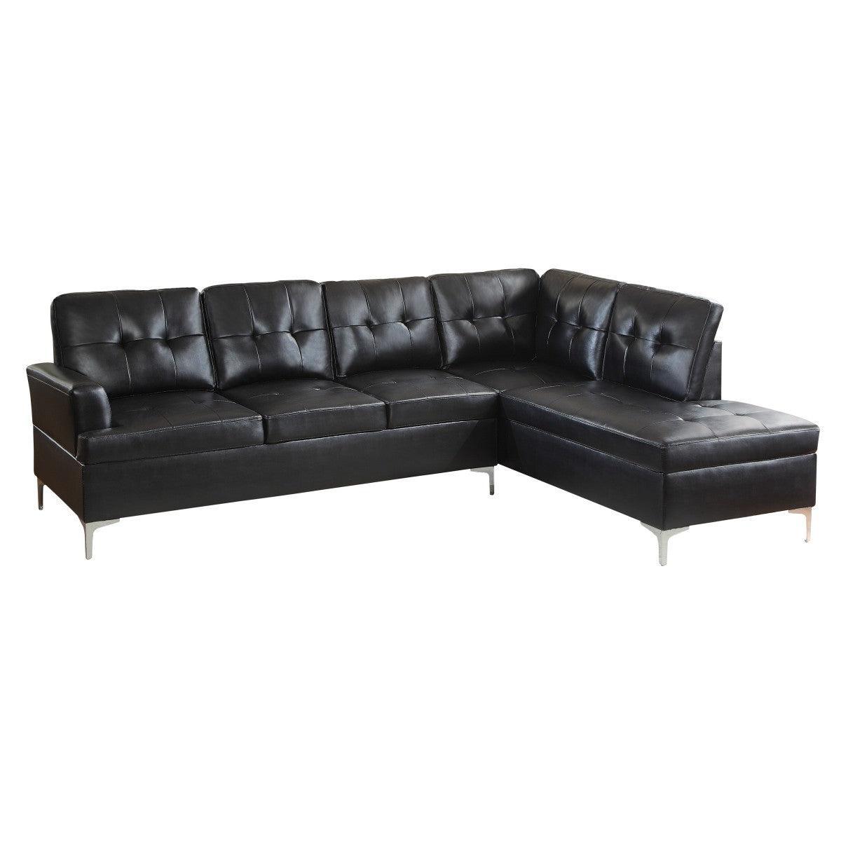 Barrington Black Solid Wood And Plywood Faux Leather Upholstery 2-Piece Sectional With Right Chaise - Ella Furniture