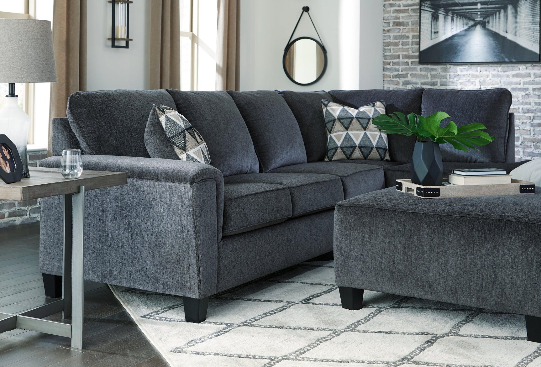 Abinger Smoke Chenille 2-Piece Sectional With Chaise - Ella Furniture