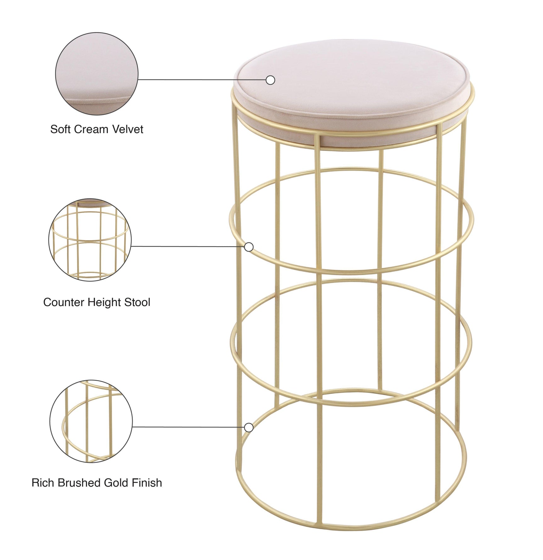 Rebar Cream Velvet Counter Stool - Ella Furniture