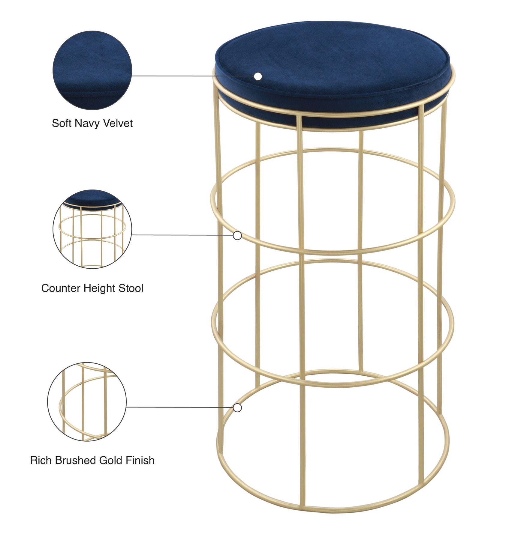 Rebar Blue Velvet Counter Stool - Ella Furniture