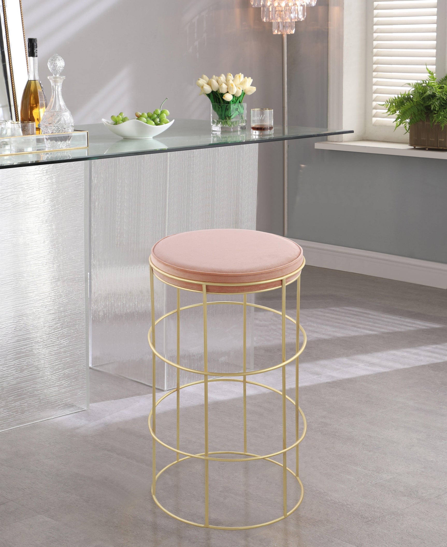 Rebar Pink Velvet Counter Stool - Ella Furniture