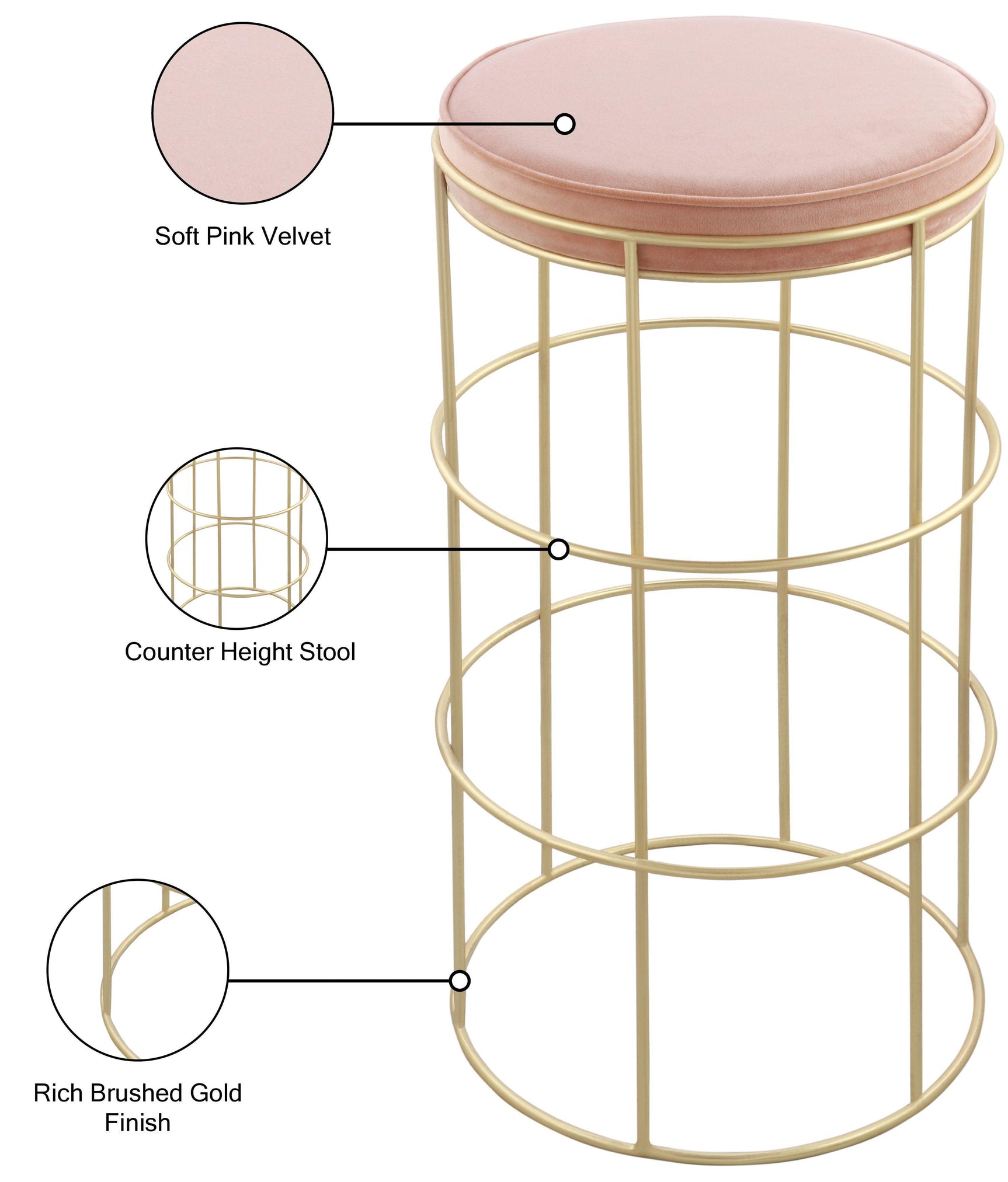 Rebar Pink Velvet Counter Stool - Ella Furniture