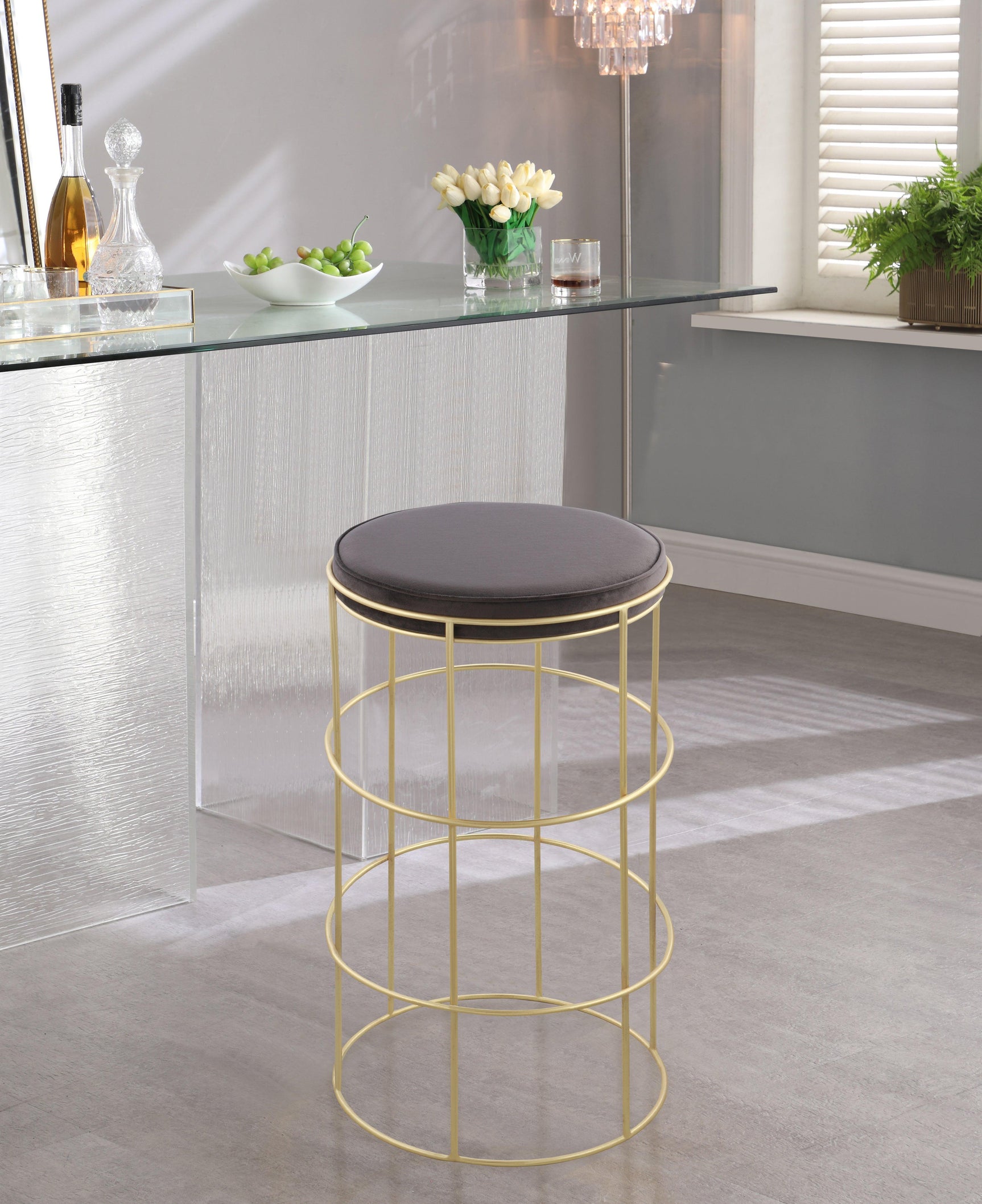 Rebar Grey Velvet Counter Stool - Ella Furniture