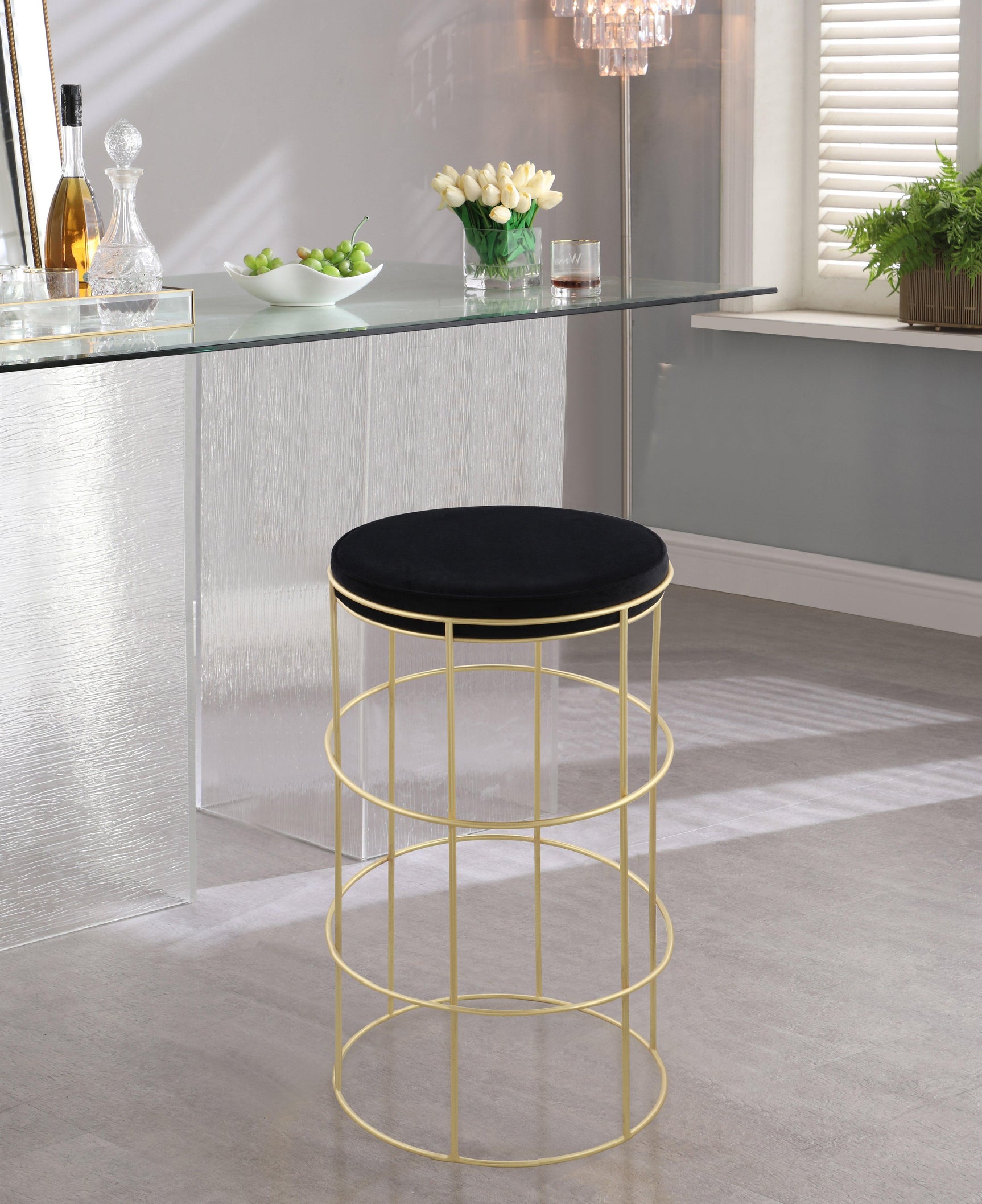 Rebar Black Velvet Counter Stool - Ella Furniture