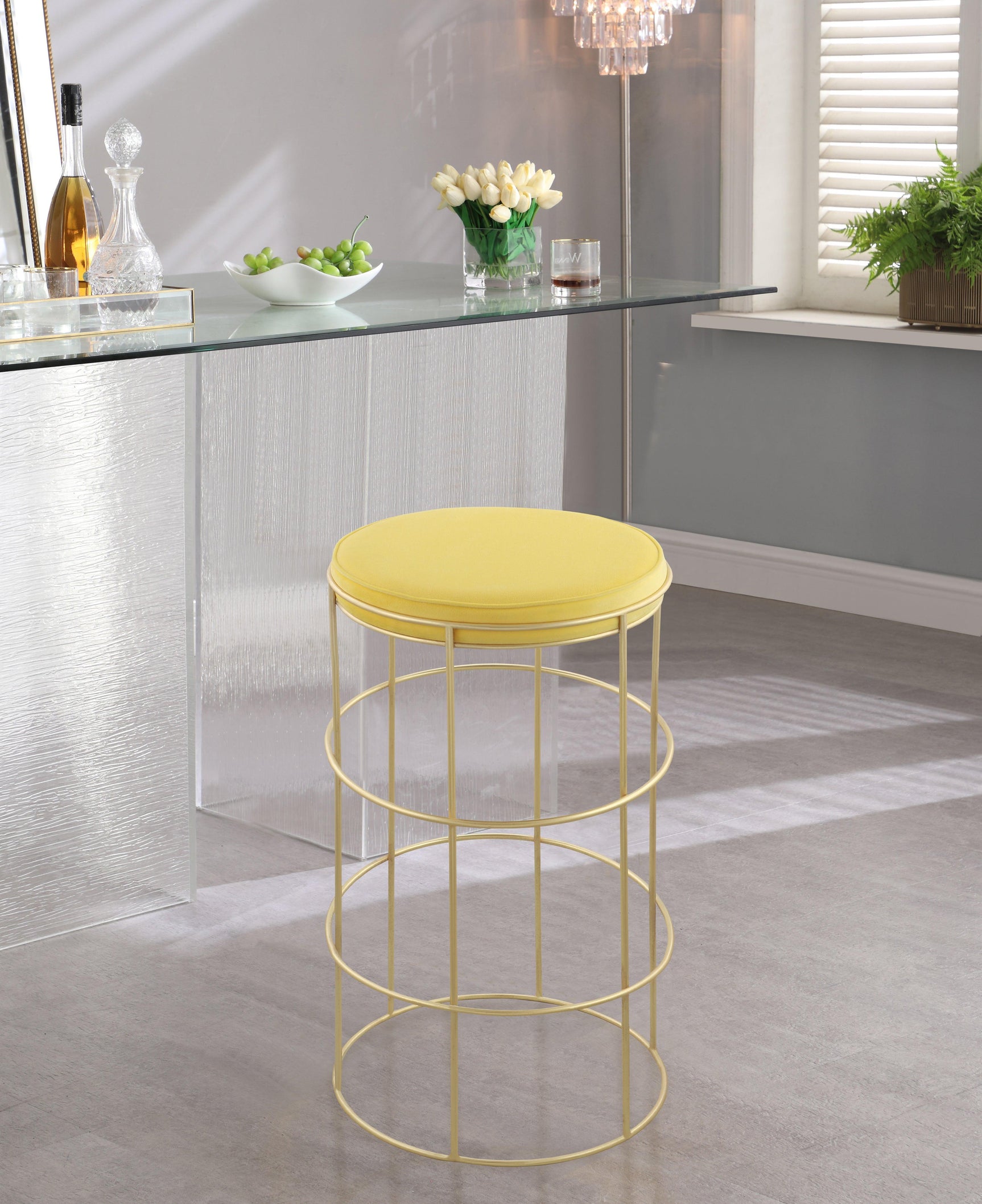 Rebar Yellow Velvet Counter Stool - Ella Furniture