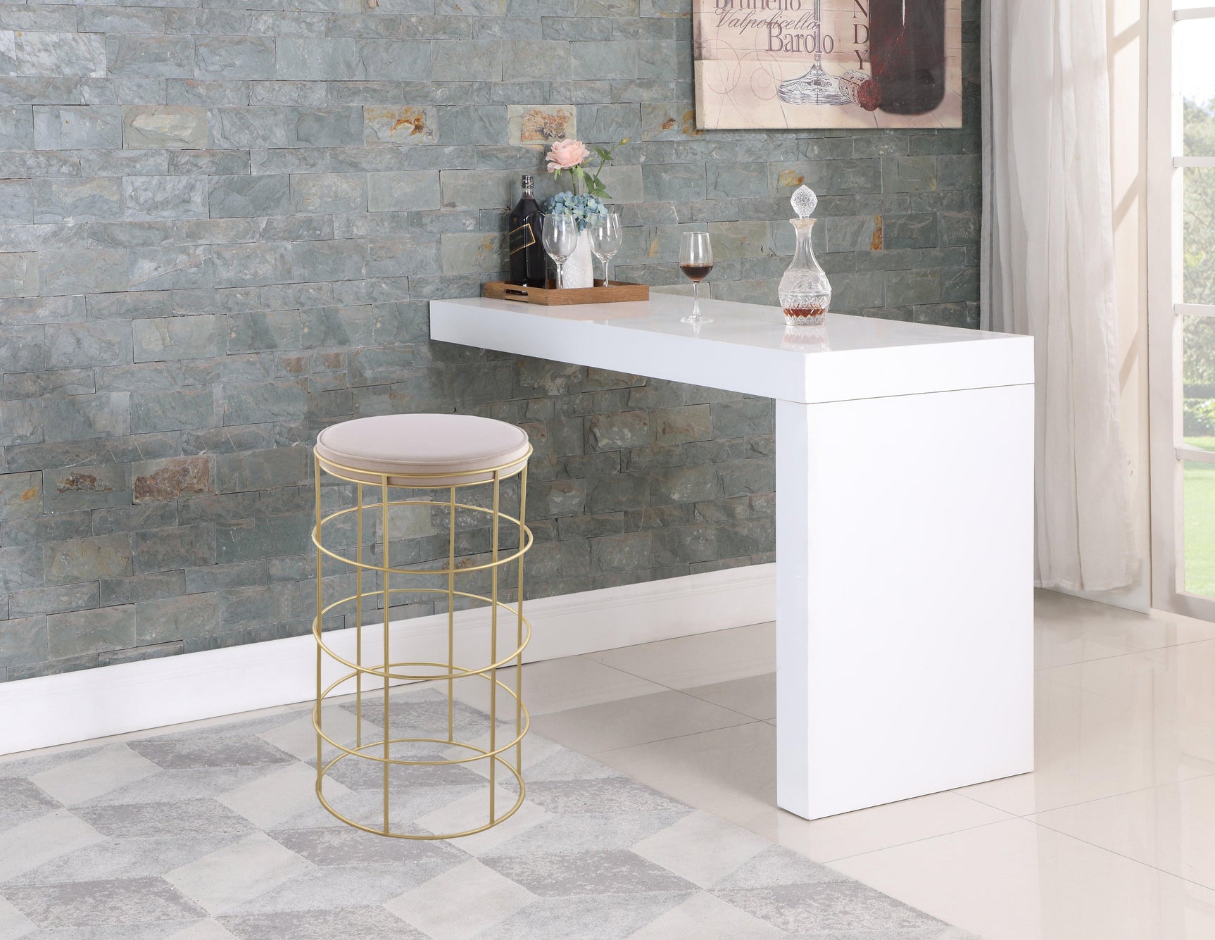 Rebar Cream Velvet Bar Stool - Ella Furniture