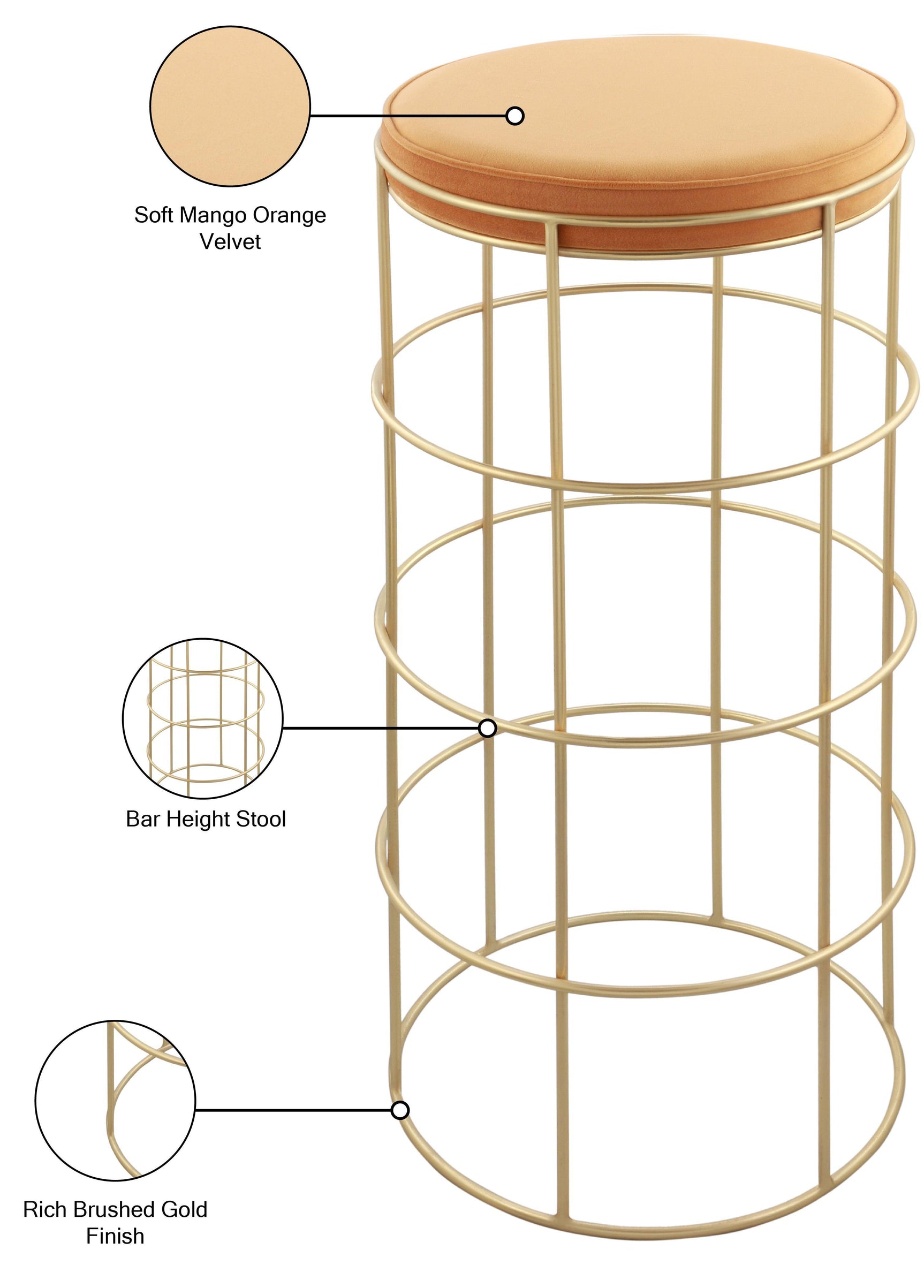 Rebar Mango Velvet Bar Stool - Ella Furniture