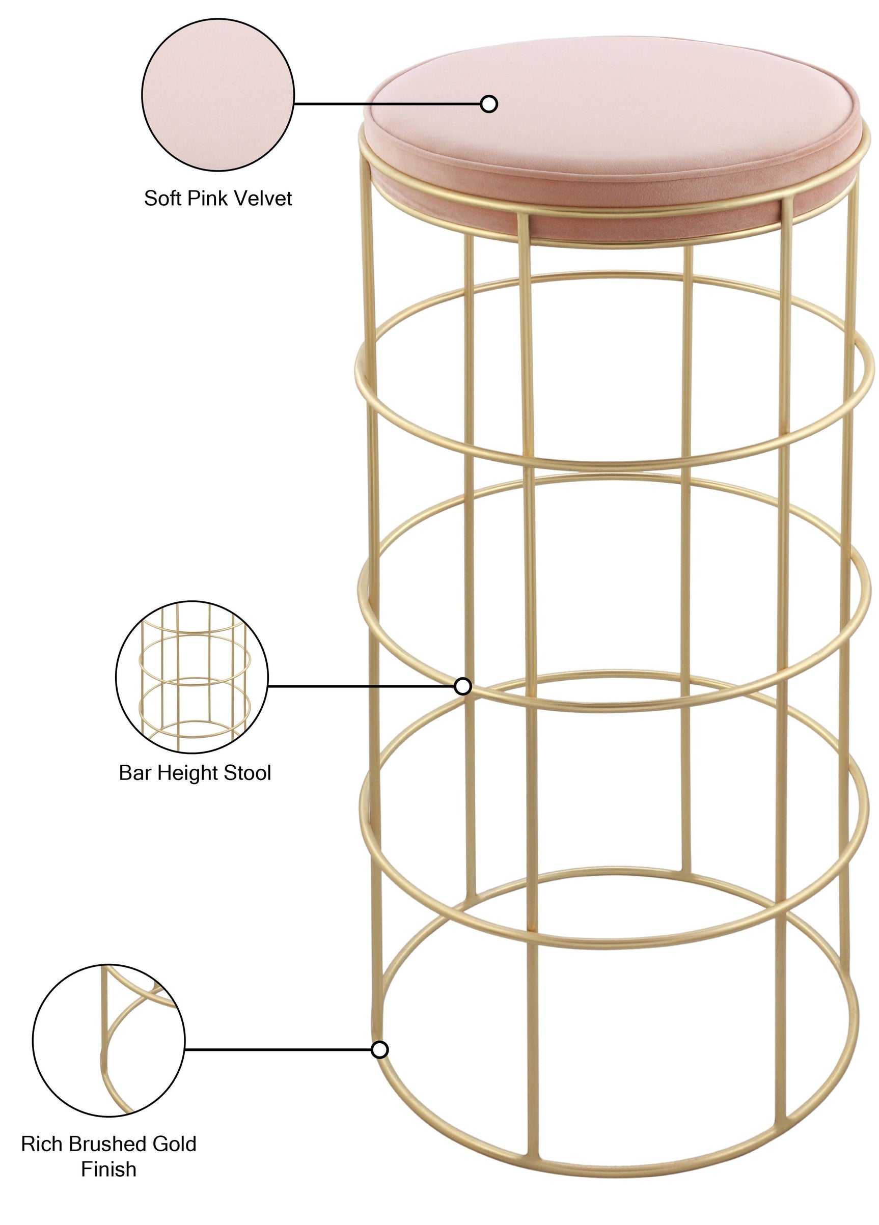 Rebar Pink Velvet Bar Stool - Ella Furniture