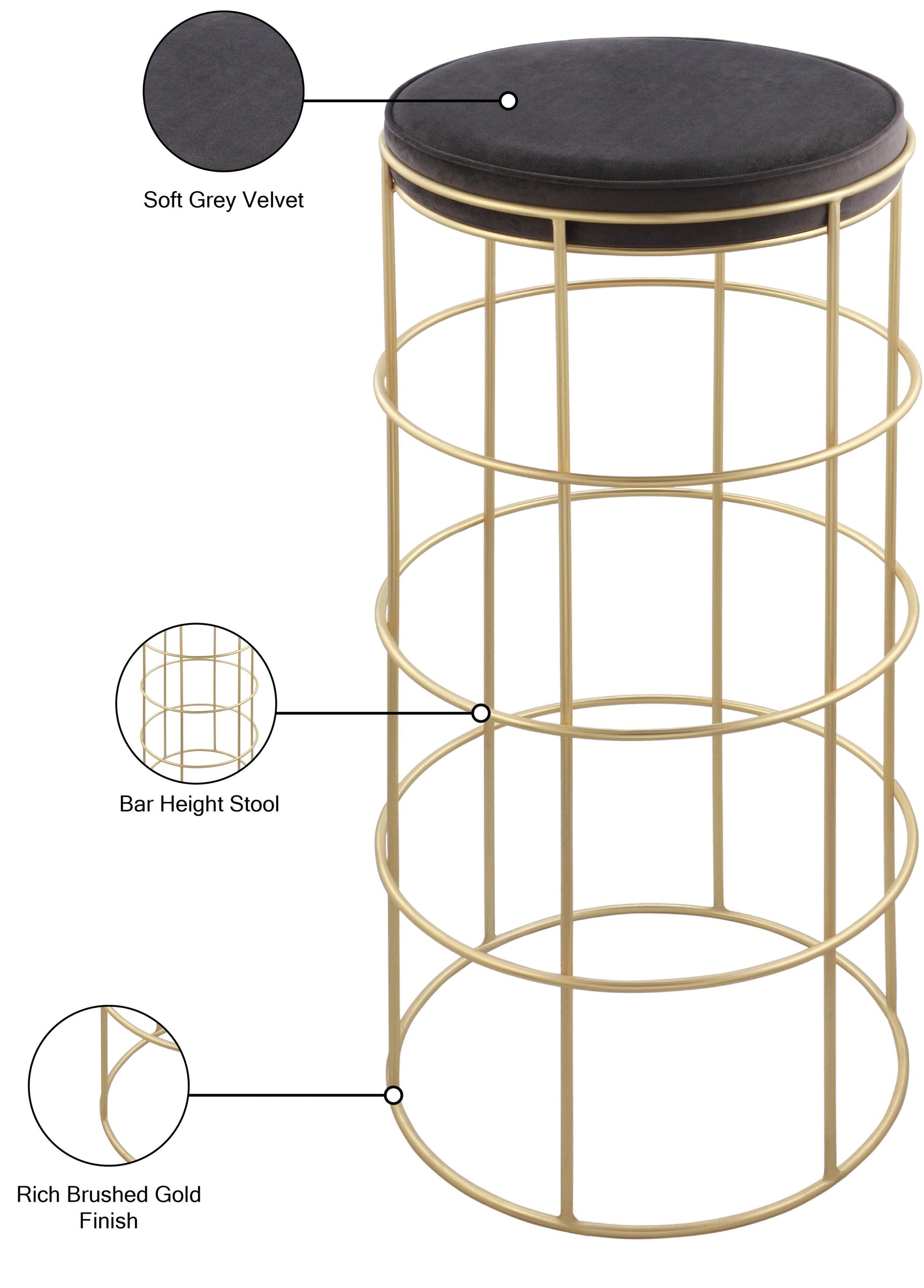 Rebar Grey Velvet Bar Stool - Ella Furniture