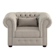 Savonburg Beige Traditional Solid Wood And Plywood Textured Fabric Upholstered Tufted Chair - Ella Furniture
