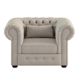 Savonburg Beige Traditional Solid Wood And Plywood Textured Fabric Upholstered Tufted Chair - Ella Furniture