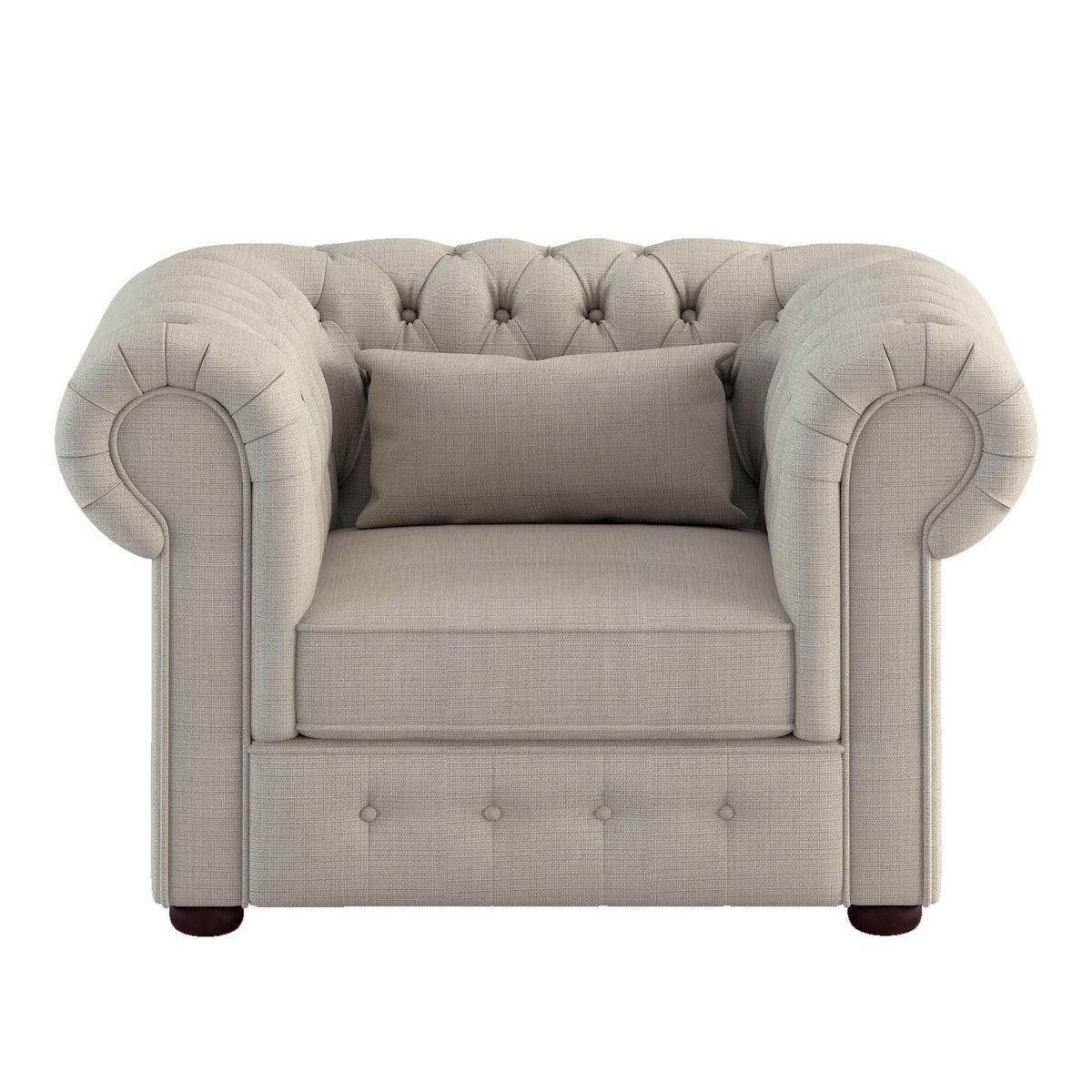 Savonburg Beige Traditional Solid Wood And Plywood Textured Fabric Upholstered Tufted Chair - Ella Furniture