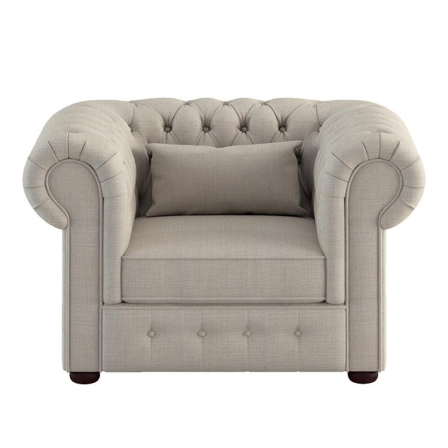Savonburg Beige Traditional Solid Wood And Plywood Textured Fabric Upholstered Tufted Chair - Ella Furniture