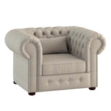 Savonburg Beige Traditional Solid Wood And Plywood Textured Fabric Upholstered Tufted Chair - Ella Furniture
