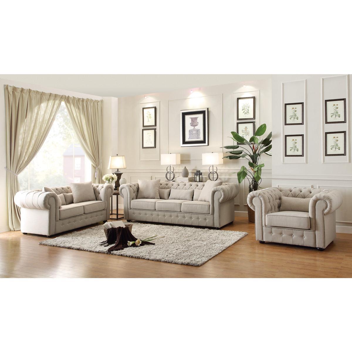 Savonburg Beige Solid Wood And Plywood Textured Fabric Upholstered Tufted Love Seat - Ella Furniture