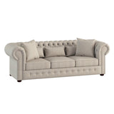 Savonburg Beige Solid Wood And Plywood Textured Fabric Upholstered Tufted Sofa - Ella Furniture