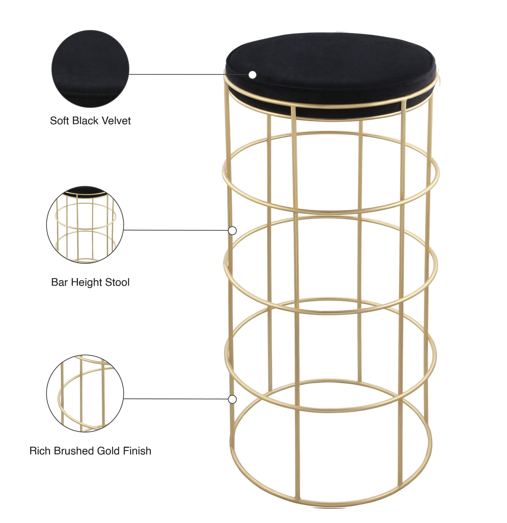 Rebar Black Velvet Bar Stool - Ella Furniture