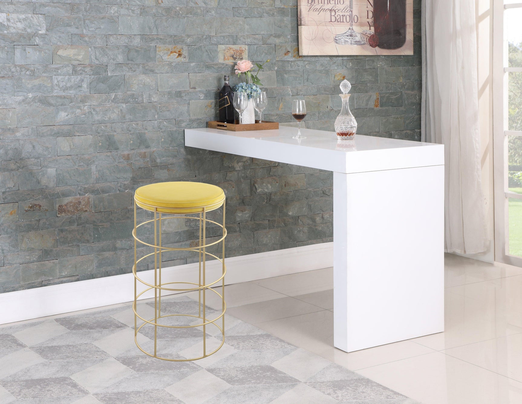 Rebar Yellow Velvet Bar Stool - Ella Furniture