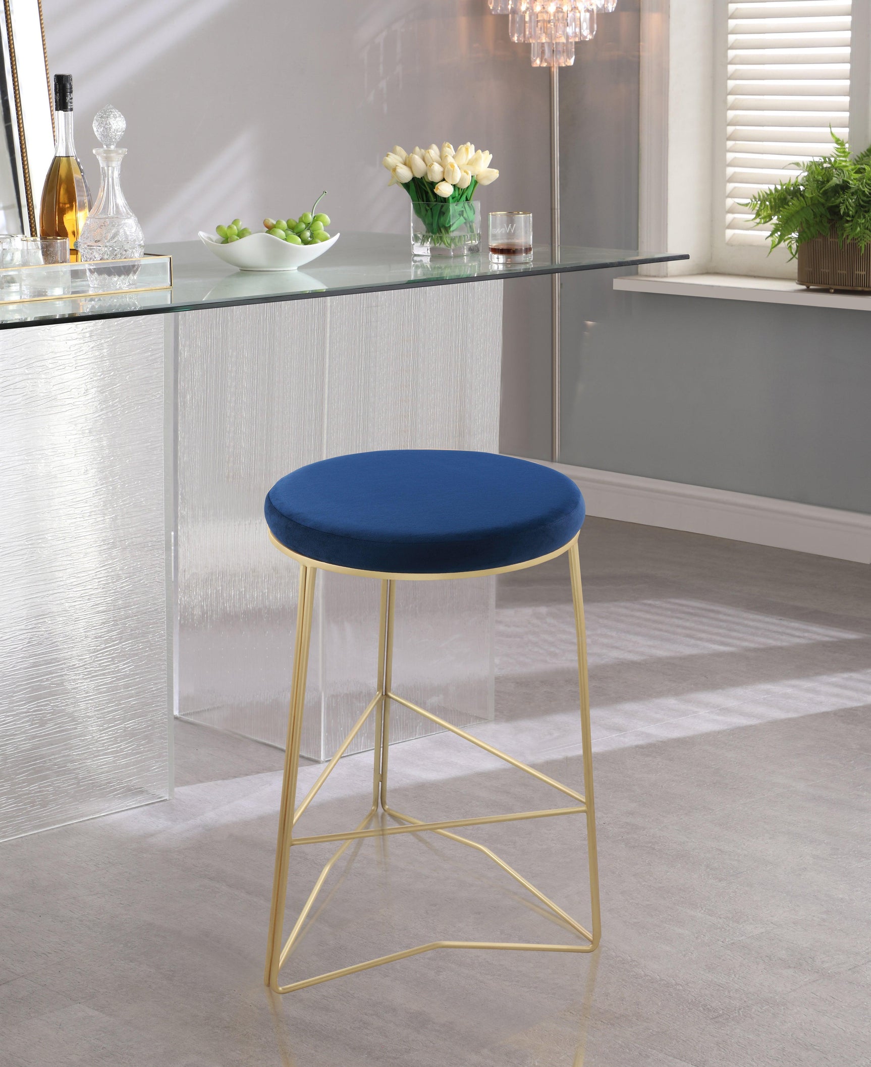 Tres Blue Velvet Counter Stool - Ella Furniture