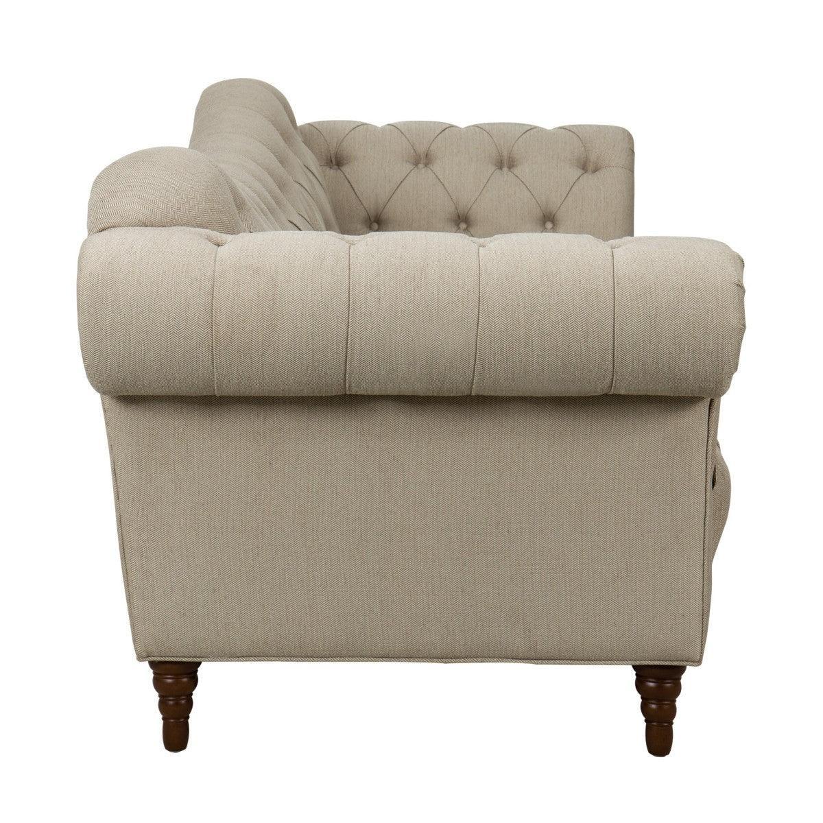 St.claire Brown Traditional Solid Wood And Plywood Textured Fabric Upholstered Tufted Sofa - Ella Furniture