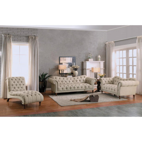 St.claire Brown Traditional Solid Wood And Plywood Textured Fabric Upholstered Tufted Sofa - Ella Furniture