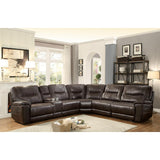 Columbus Brown Solid Wood Breathable Faux Leather Upholstery 6-Piece Modular Reclining Sectional - Ella Furniture